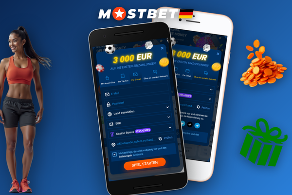Mostbet DE Registrierung per E-Mail – Formular mit Passwort und Bonuscode-Feld